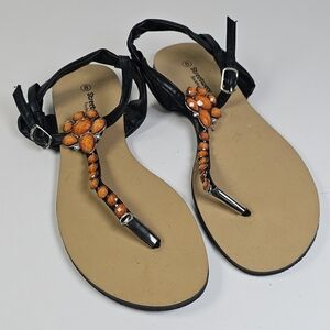 New Streetwear Society Orange Beaded Strap Sandals